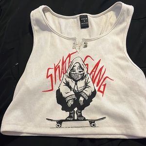 White skate gang top